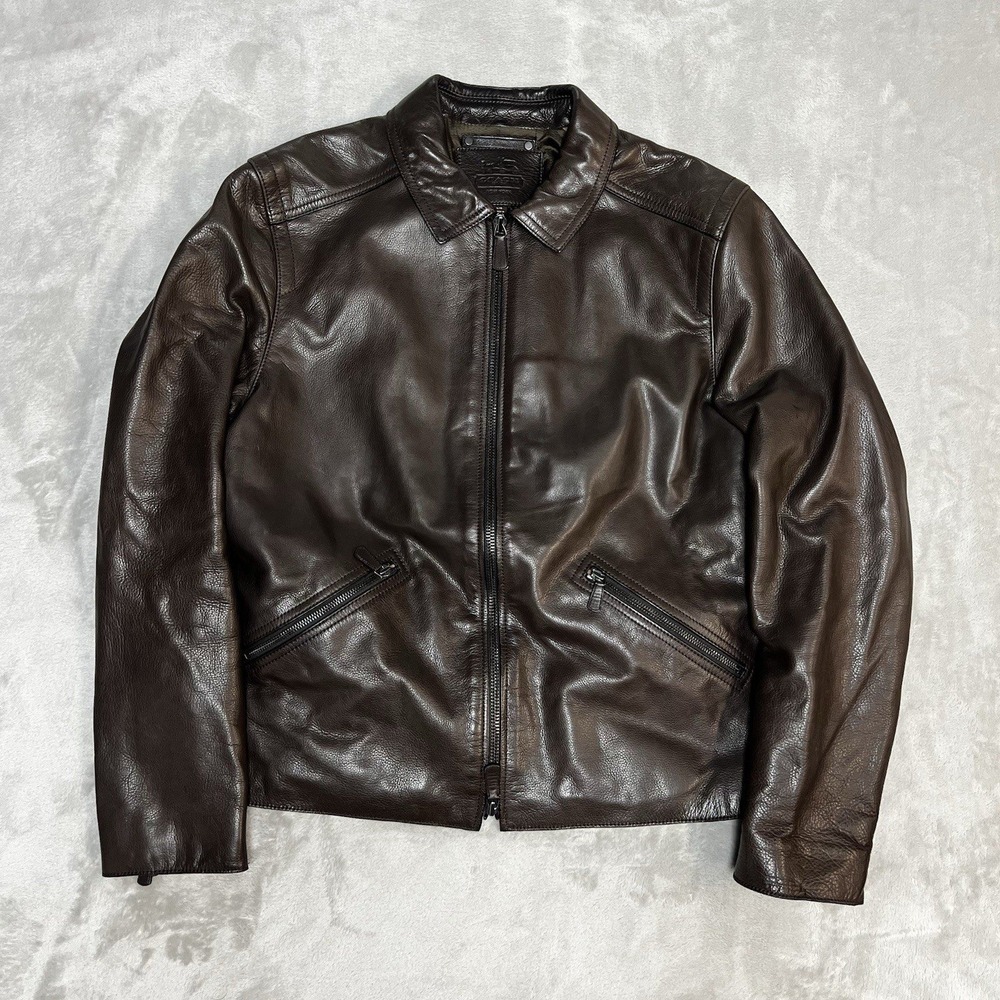 Coach Bleecker Cafe Racer Leather Moto Biker Dark Brown Jacket Zip Up Mens Large
